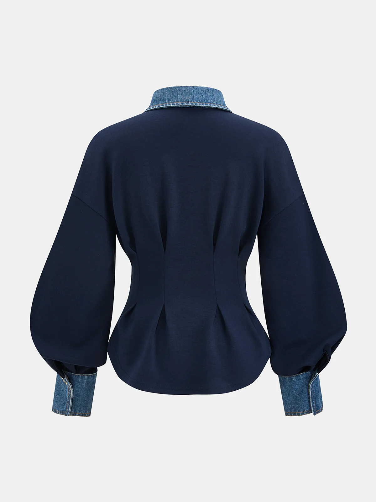 Denim Collar Cinched Waist Sweatshirt - Image 2