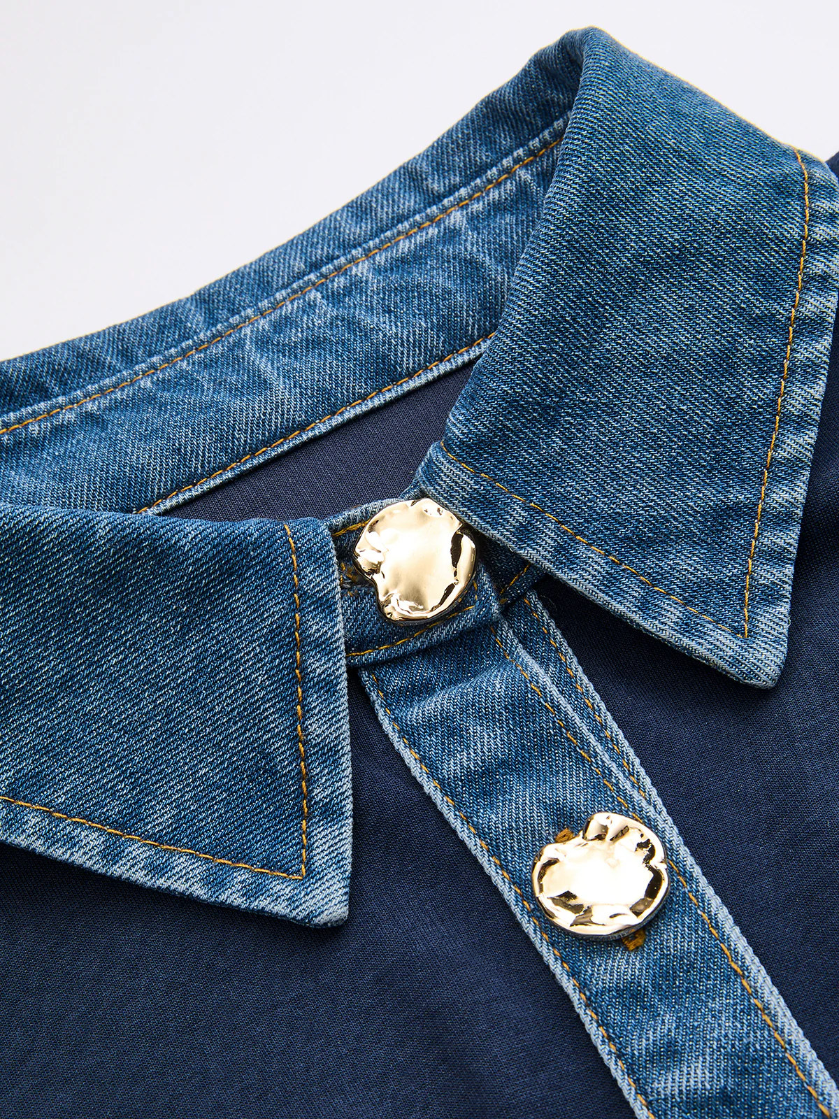 Denim Collar Cinched Waist Sweatshirt - Image 4