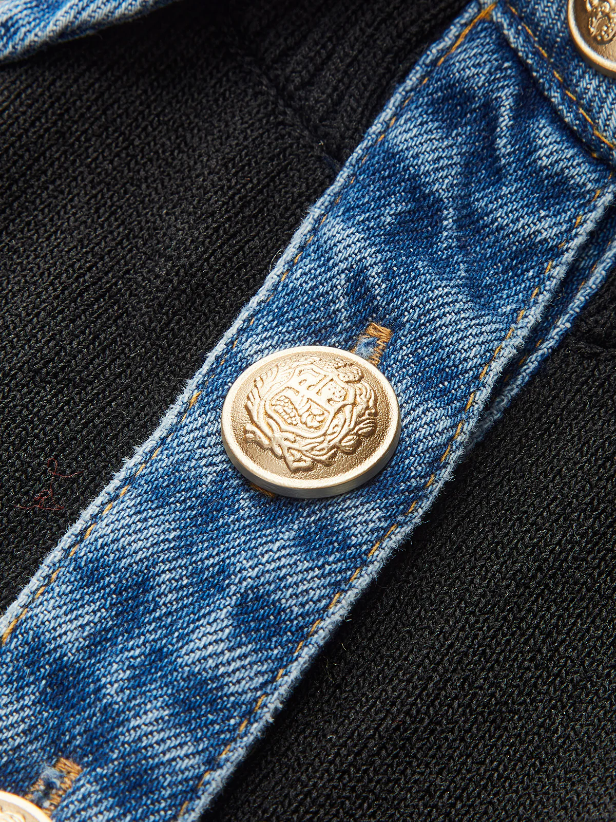Denim Collar Ribbed Knit Top - Image 5