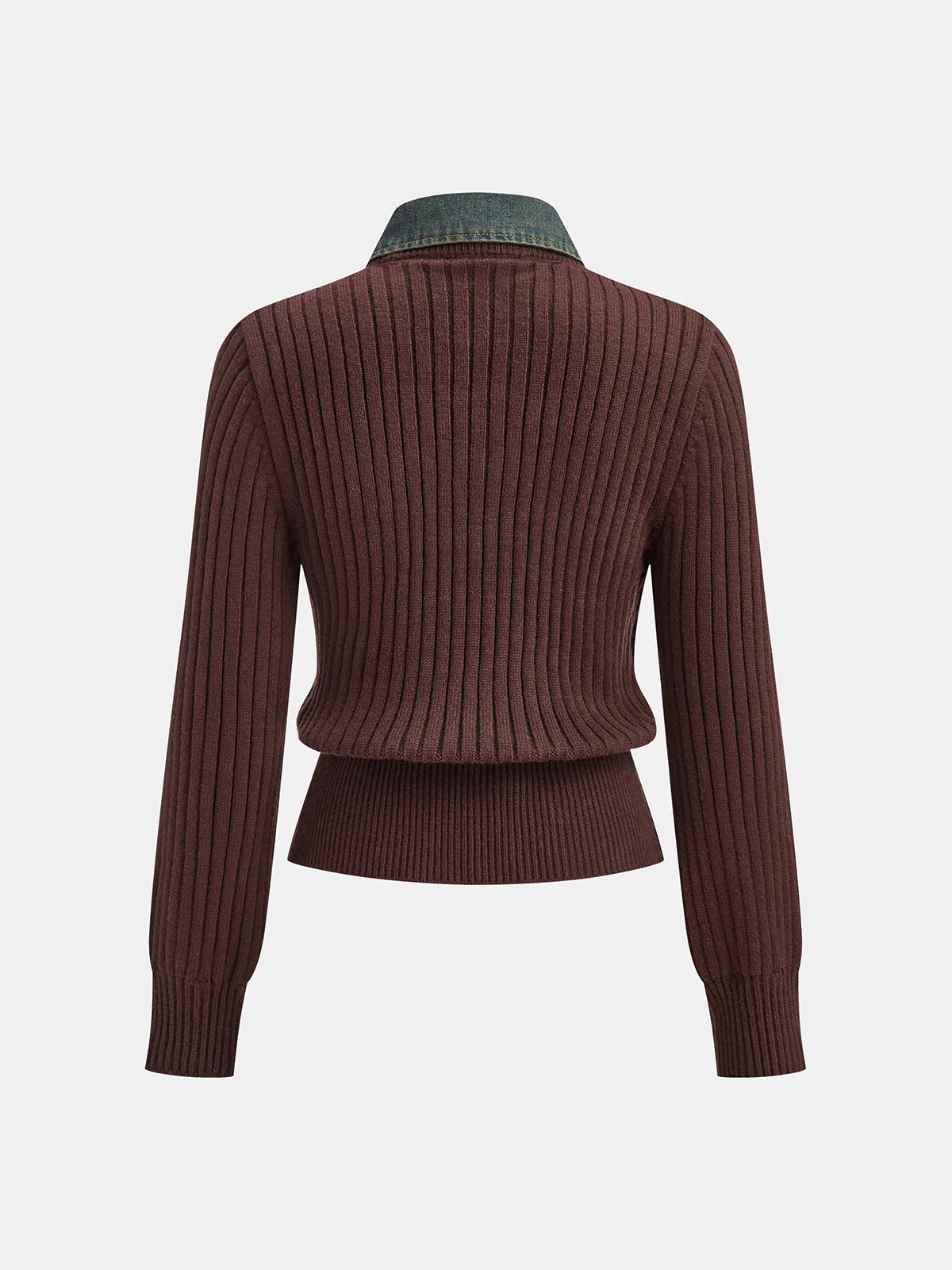 Denim Collar Ribbed Sweater - Image 2