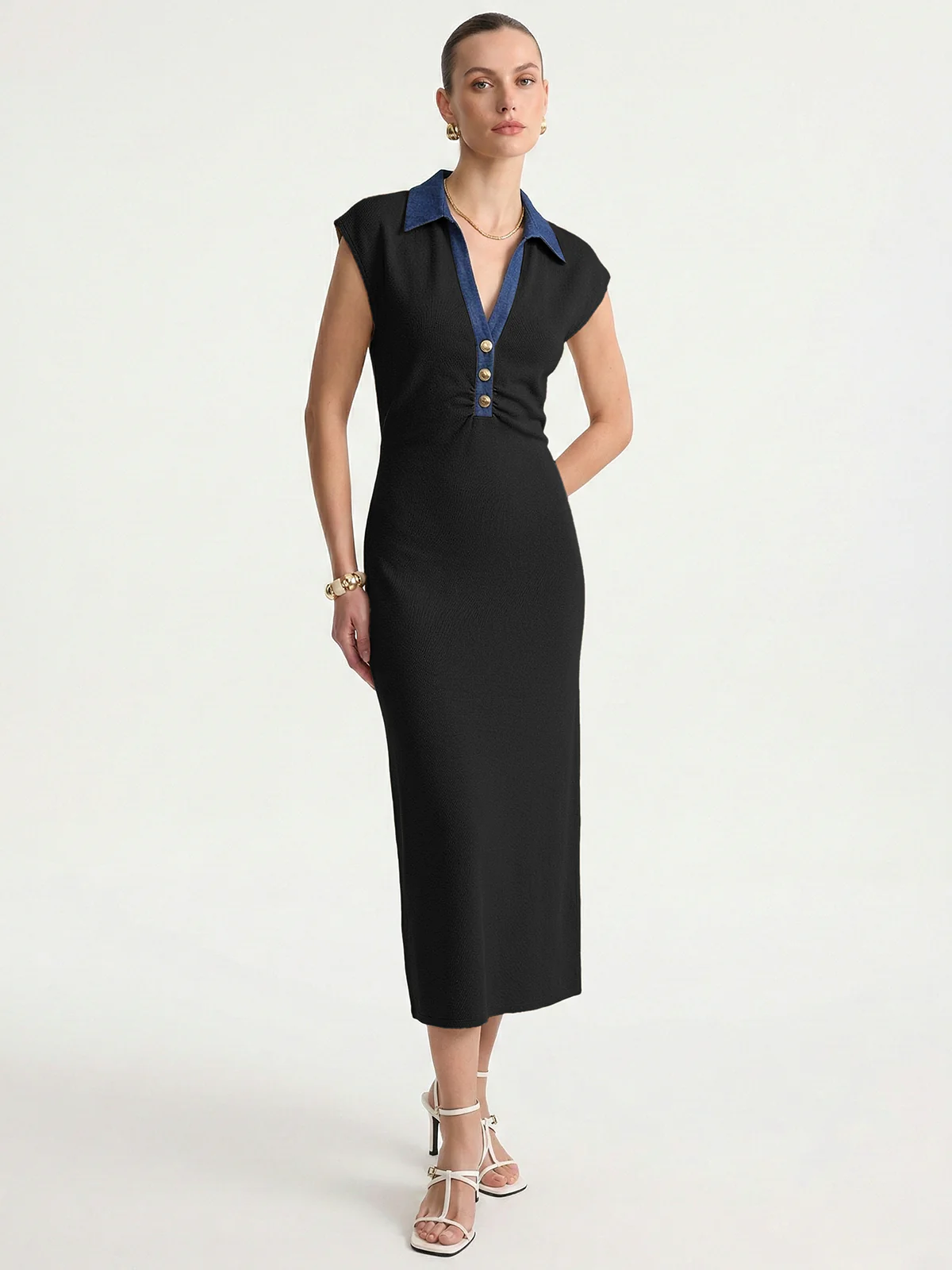 Denim Collar Sleeveless Maxi Dress - Image 6