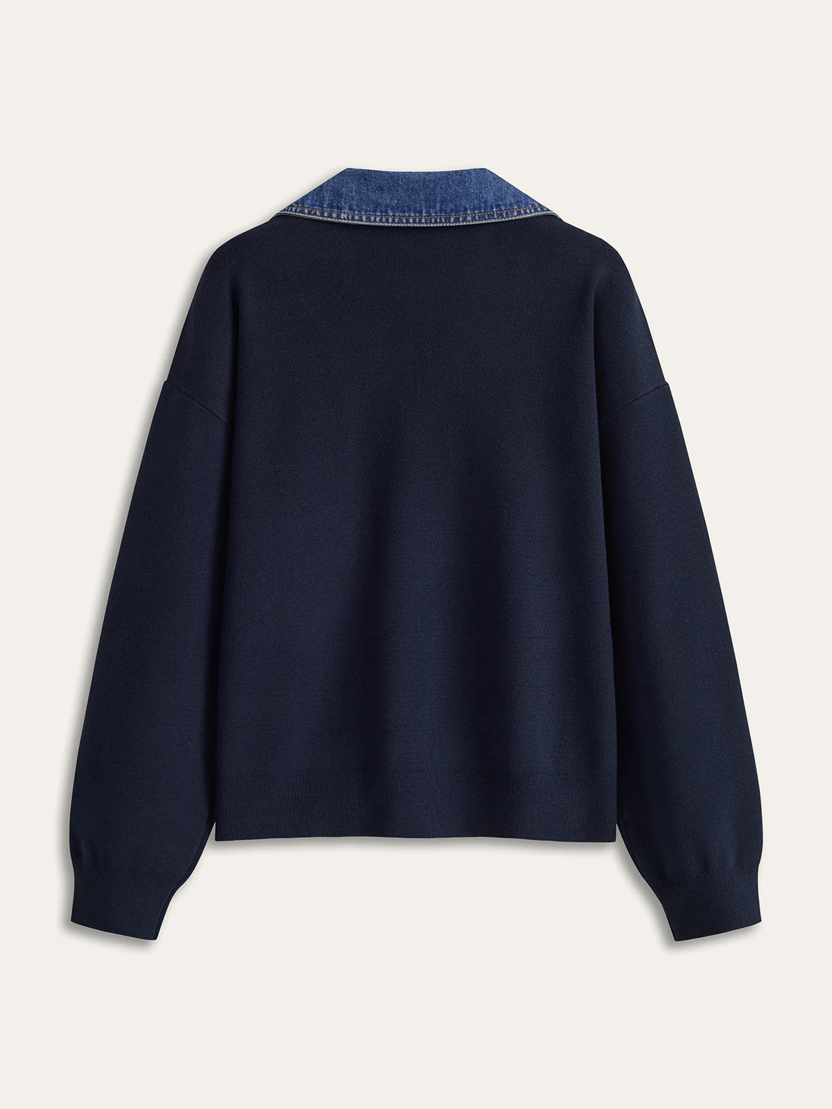 Denim Collar V-Neck Sweater - Image 2