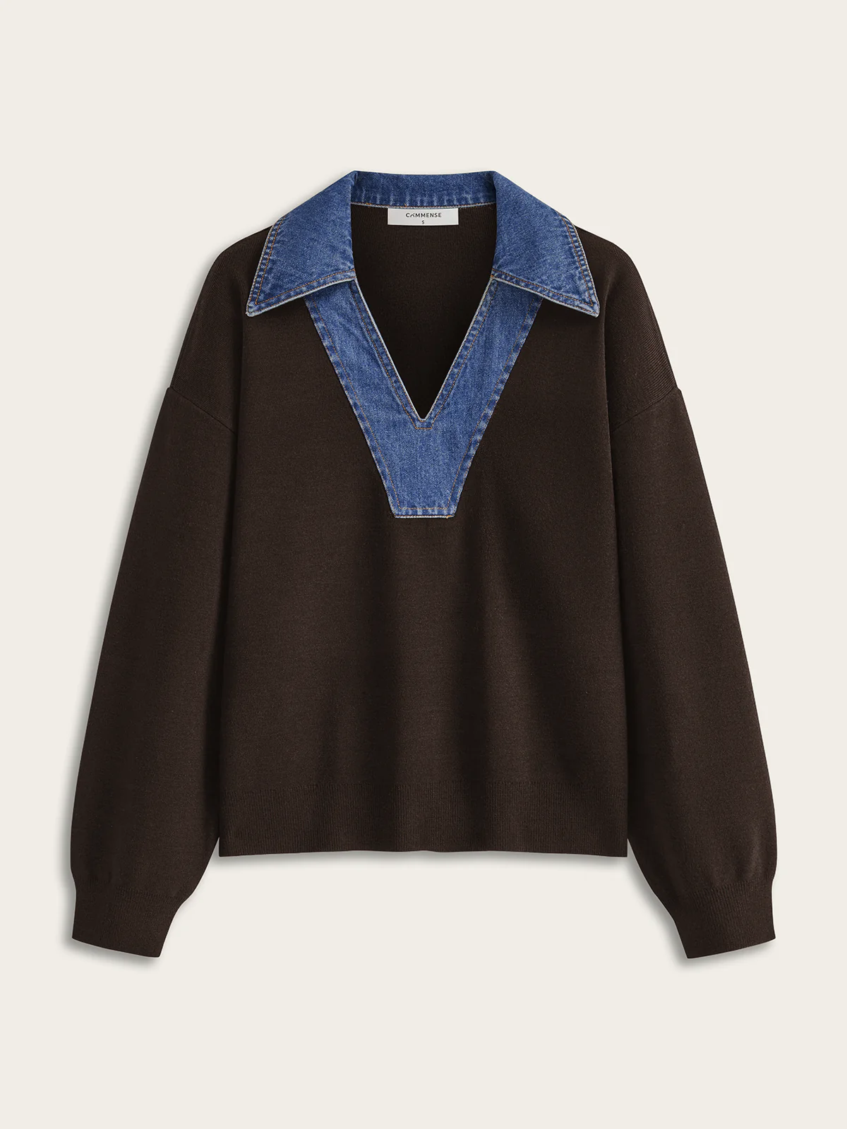 Denim Collar V-Neck Sweater - Image 5