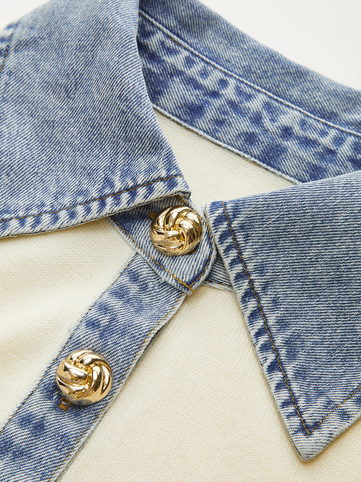 Denim Collar Wool Blend Knit Top - Image 3