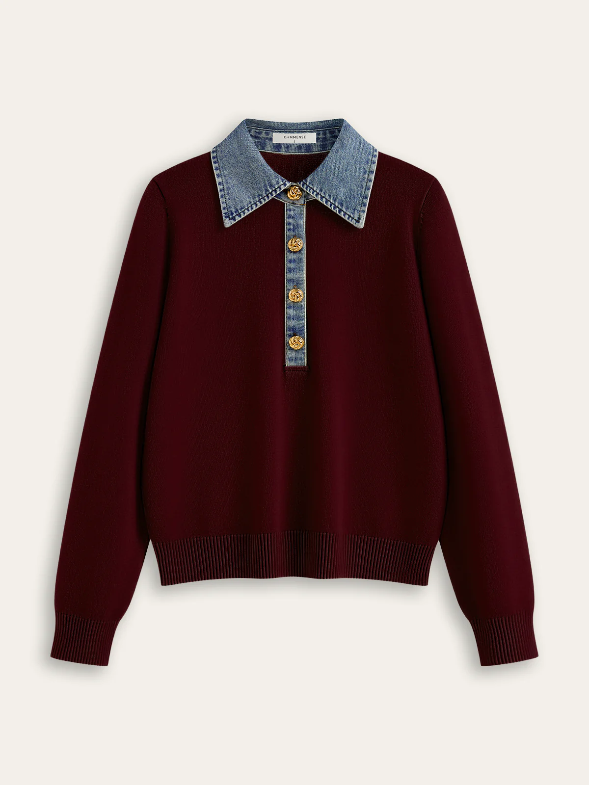Denim Collar Wool Blend Knit Top - Image 6