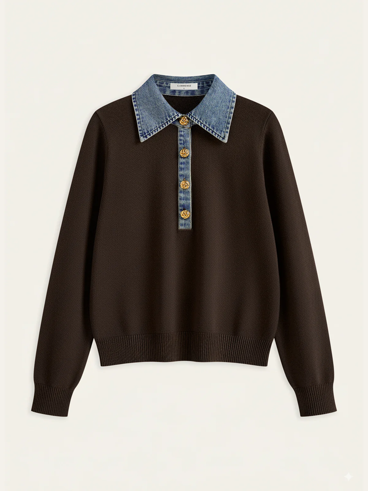 Denim Collar Wool Blend Knit Top - Image 7