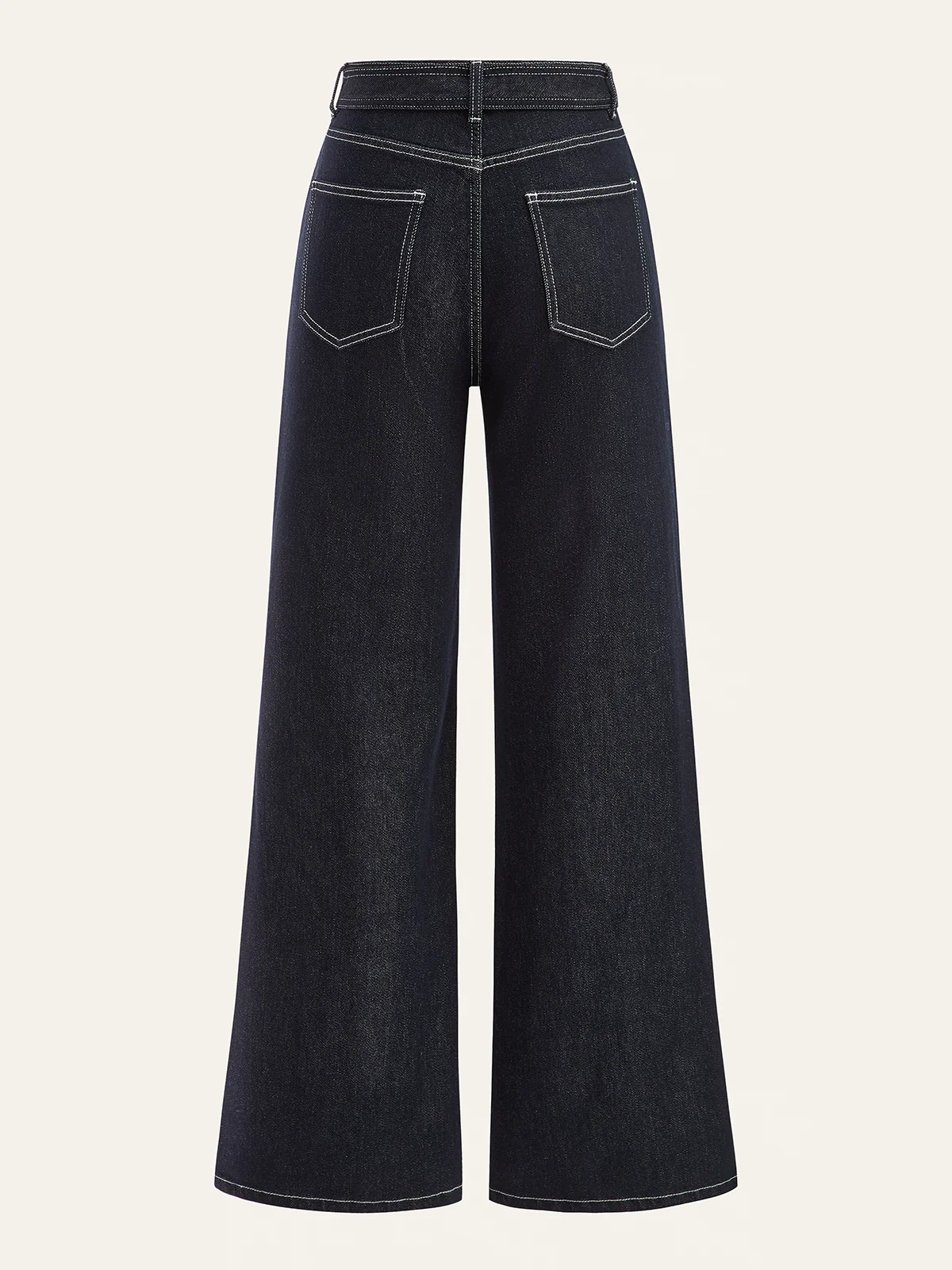 Denim Contrast-Stitch Pants with Belt - Image 3