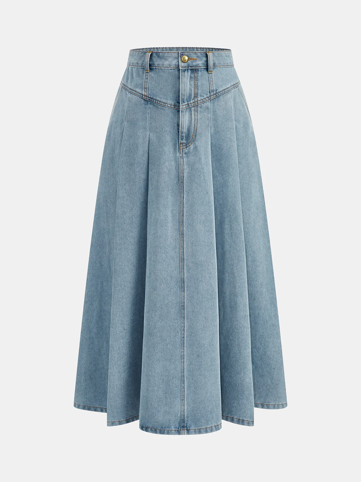 Denim Crop Vest & Pleated Midi Skirt Set - Image 4