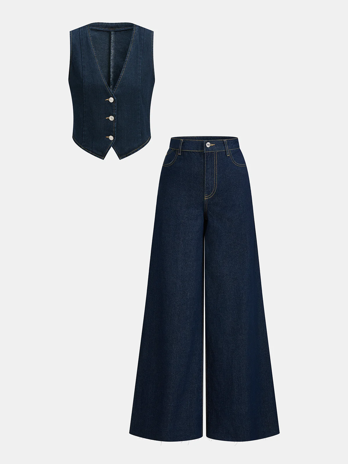 Denim Crop Vest & Wide Leg Pants Set