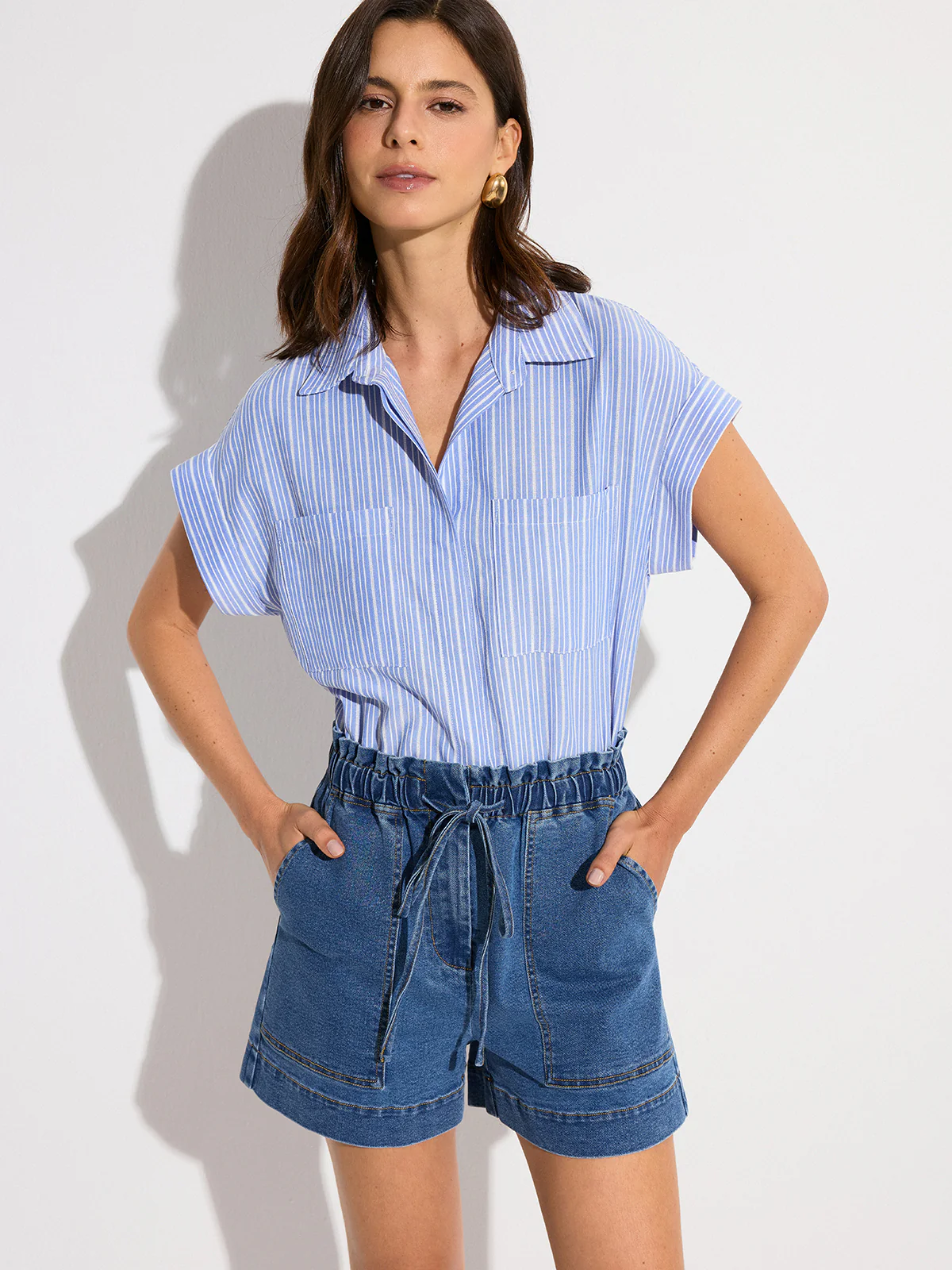 Denim Elastic-Waist Shorts with Drawstring - Image 2