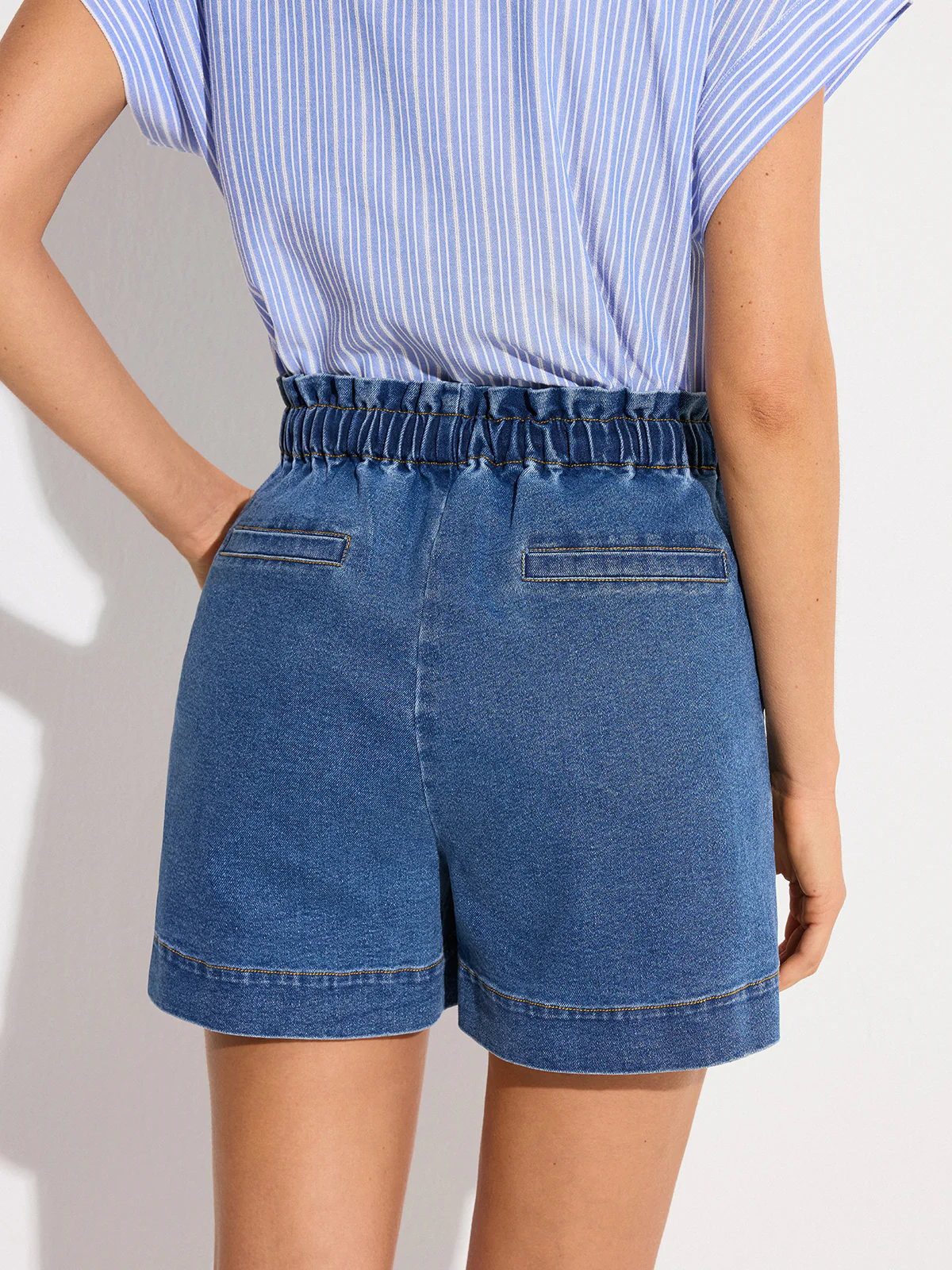 Denim Elastic-Waist Shorts with Drawstring - Image 6