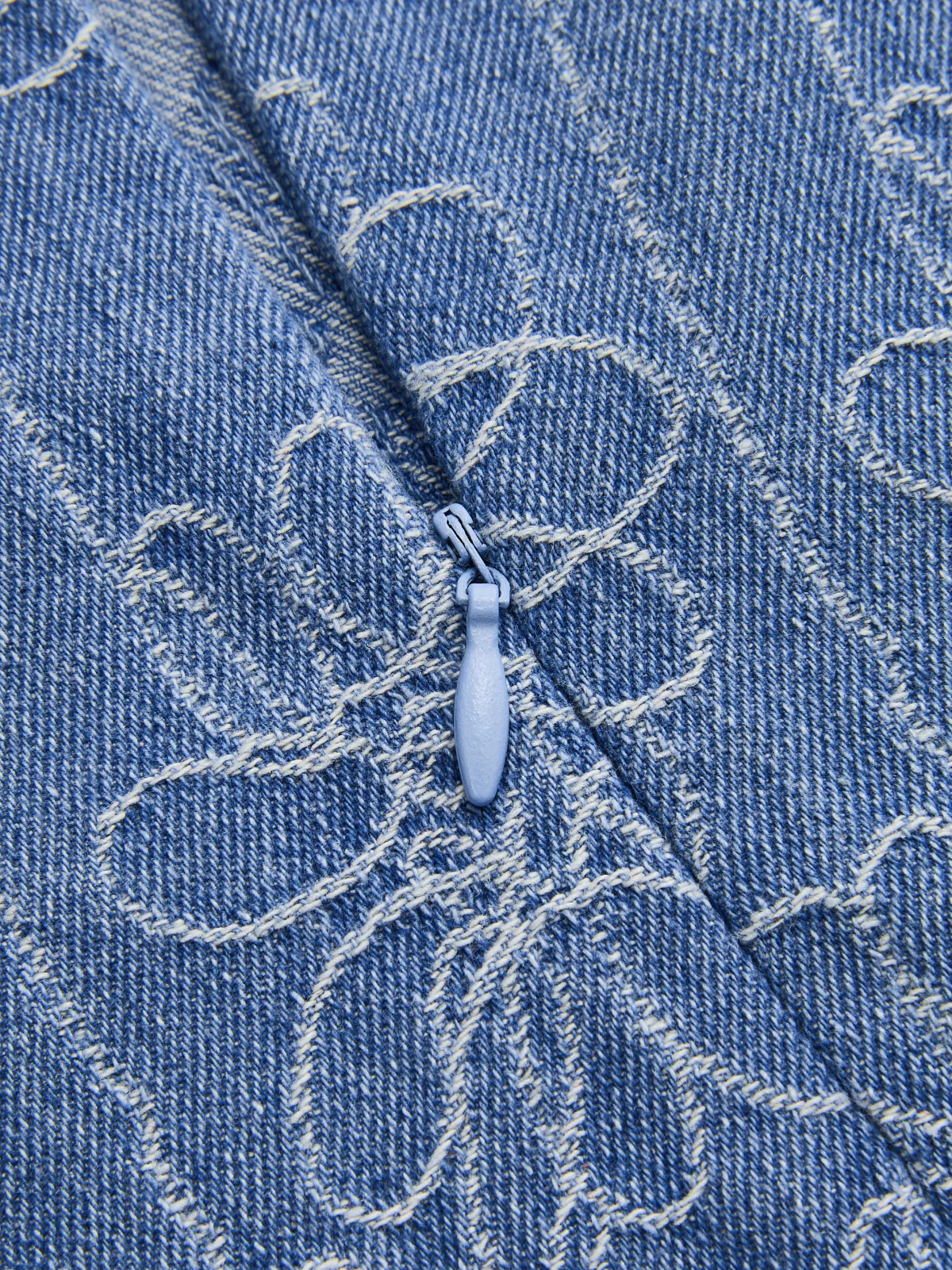 Denim Floral Jacquard Sleeveless Mini Dress - Image 3
