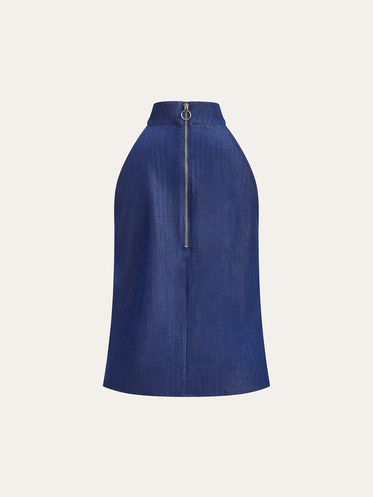 Denim Halter Neck Back Zipper Top - Image 2