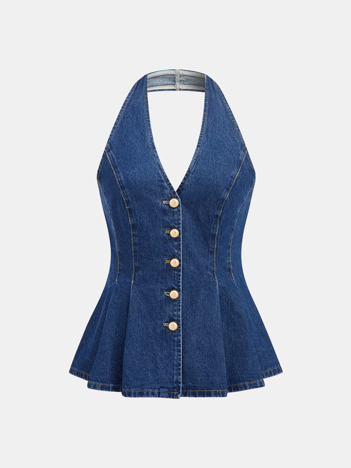 Denim Halter Peplum Top & Shorts Set - Image 2