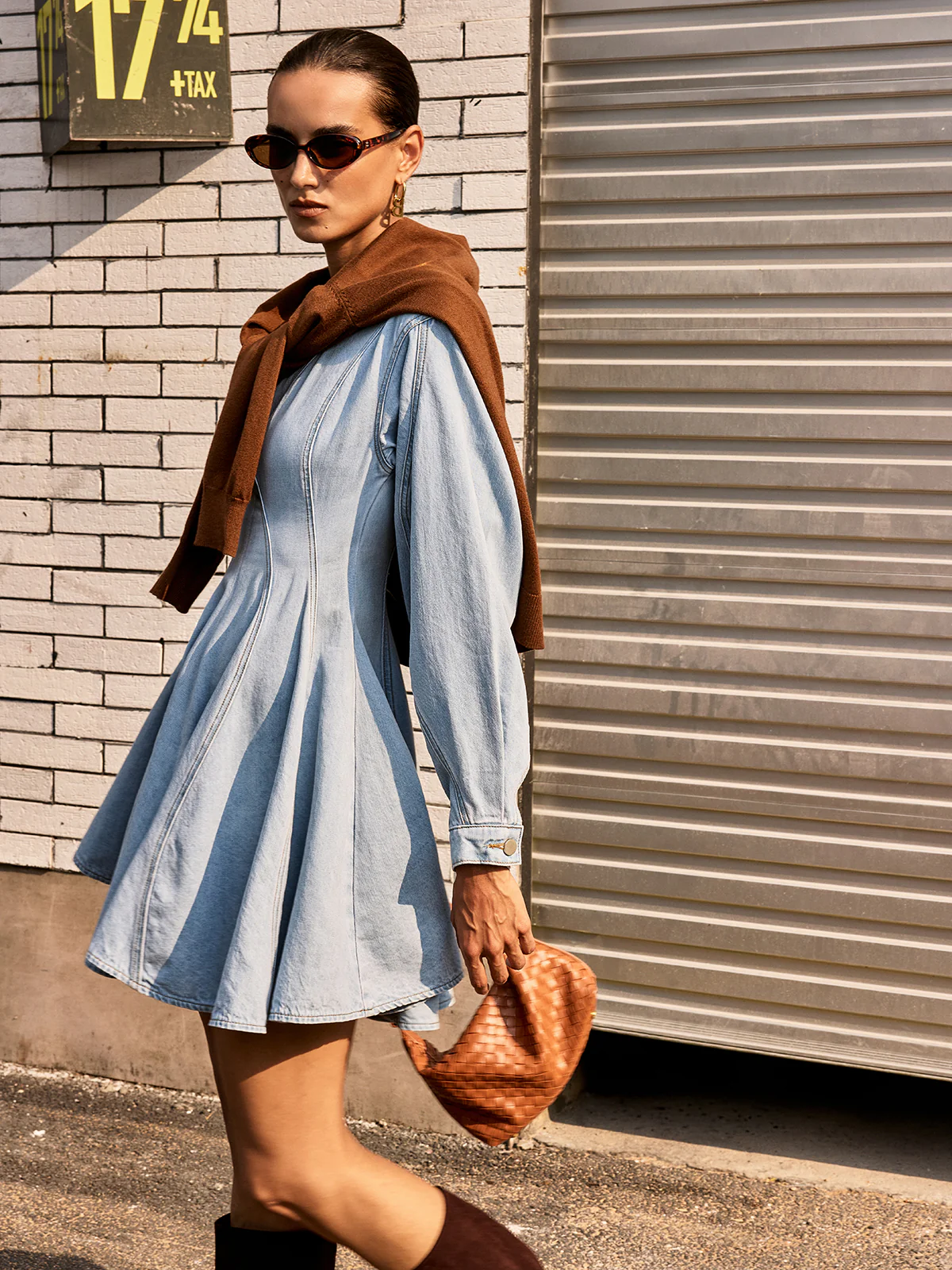 Denim Long Sleeve Flare Dress - Image 2