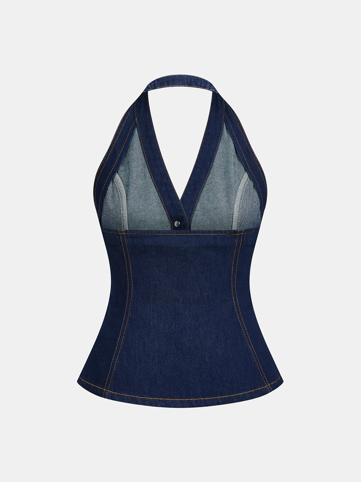 Denim Metal Button Halter Vest & Shorts Set - Image 4
