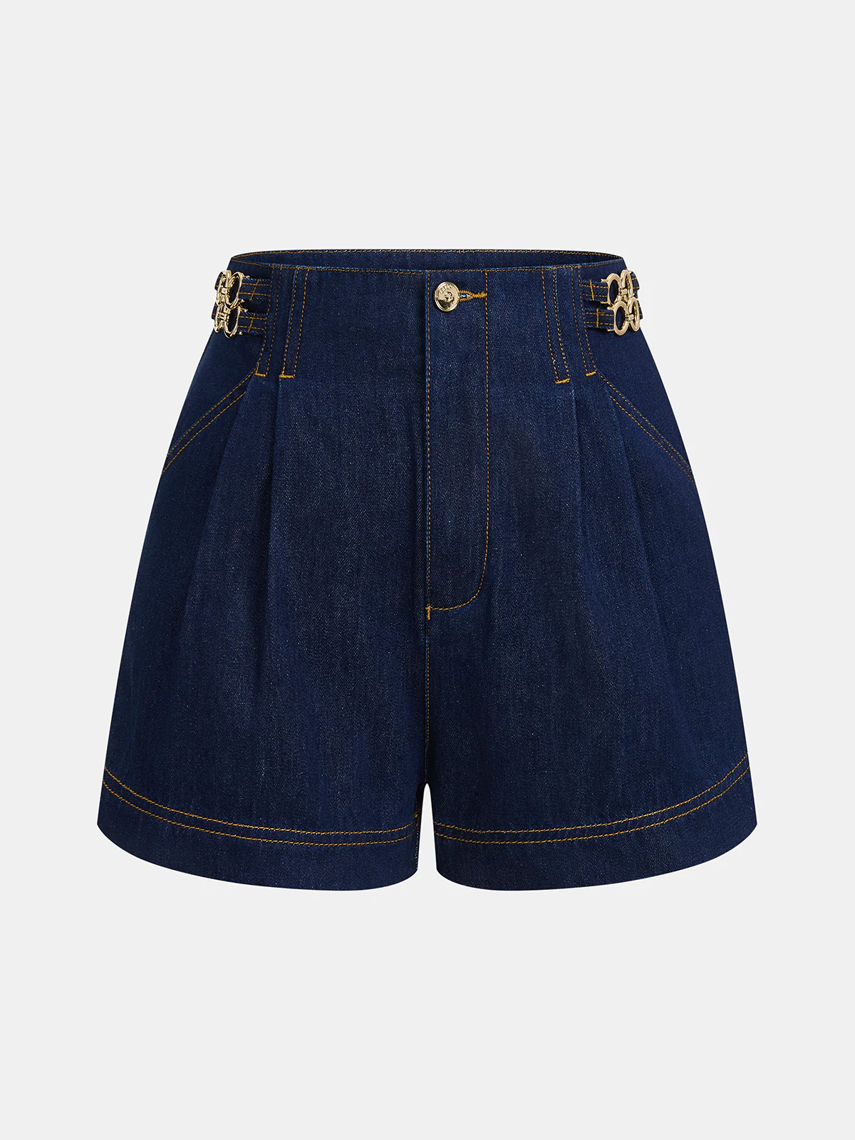 Denim Metal Button Halter Vest & Shorts Set - Image 5