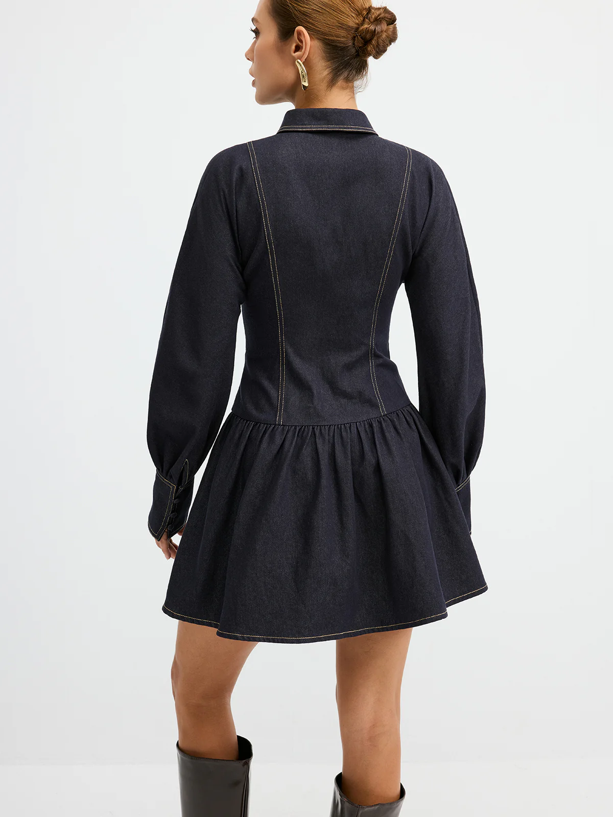 Denim Metal Button Shirt Dress - Image 6