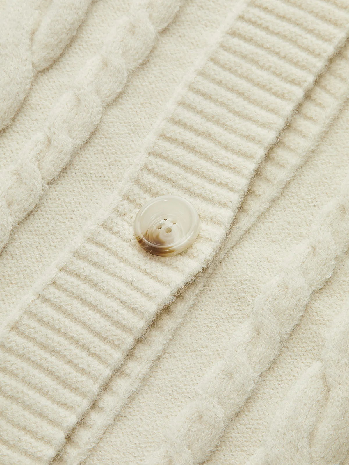 Denim Panel Cable Knit V-Neck Cardigan - Image 4