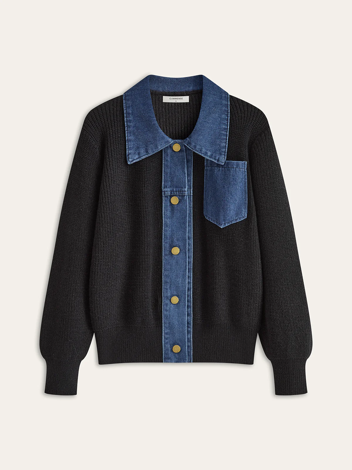 Denim Panel Knit Cardigan