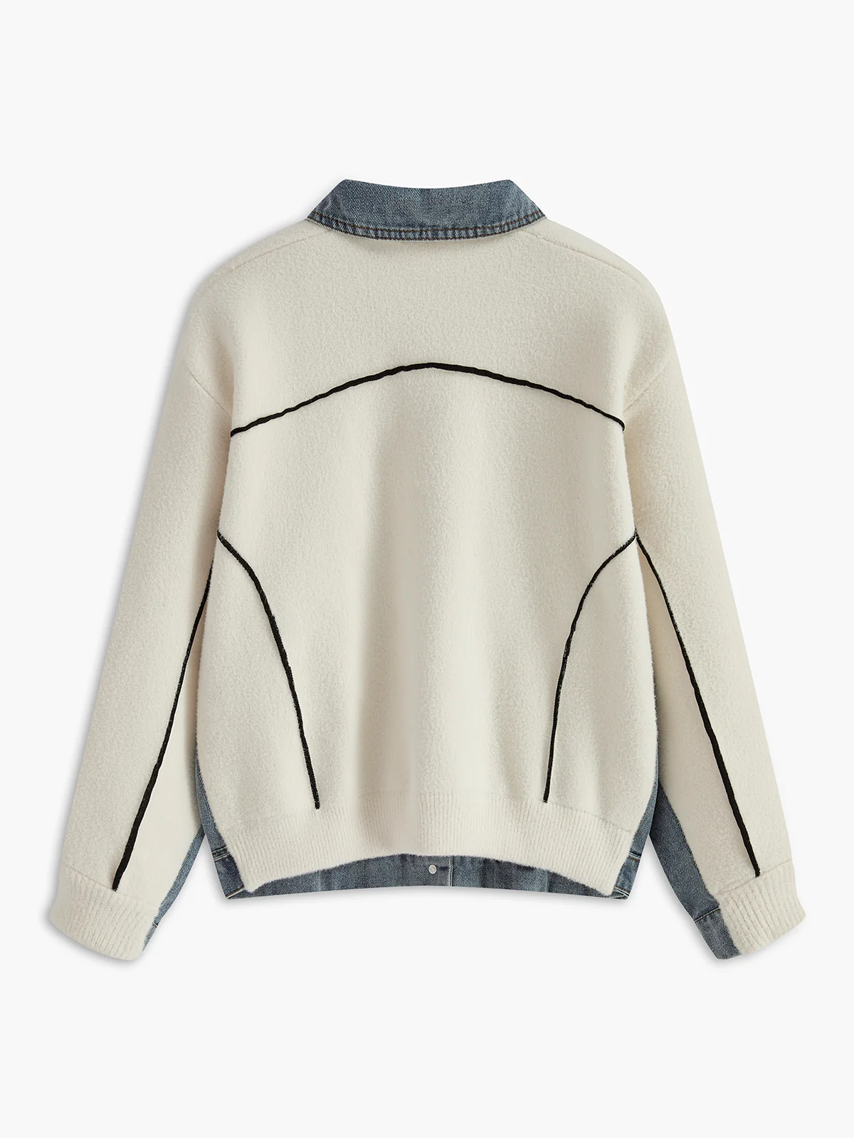 Denim Panel Knit Lapel Outerwear - Image 2