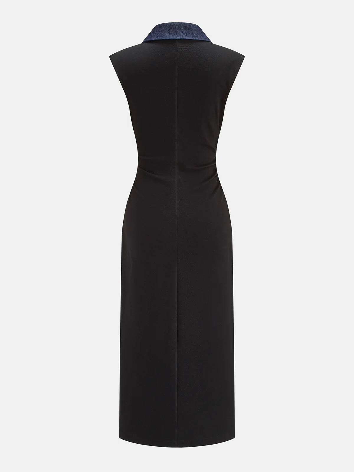 Denim Panel Sleeveless Buttoned Midi Dress - Image 3