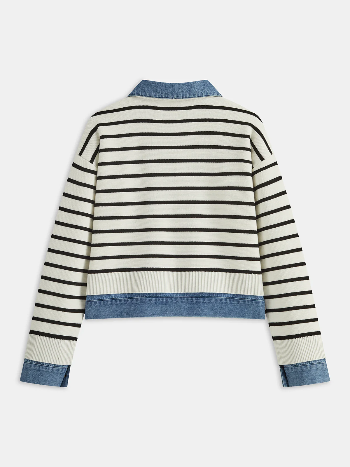 Denim Panel Striped Knit Shirt - Image 2