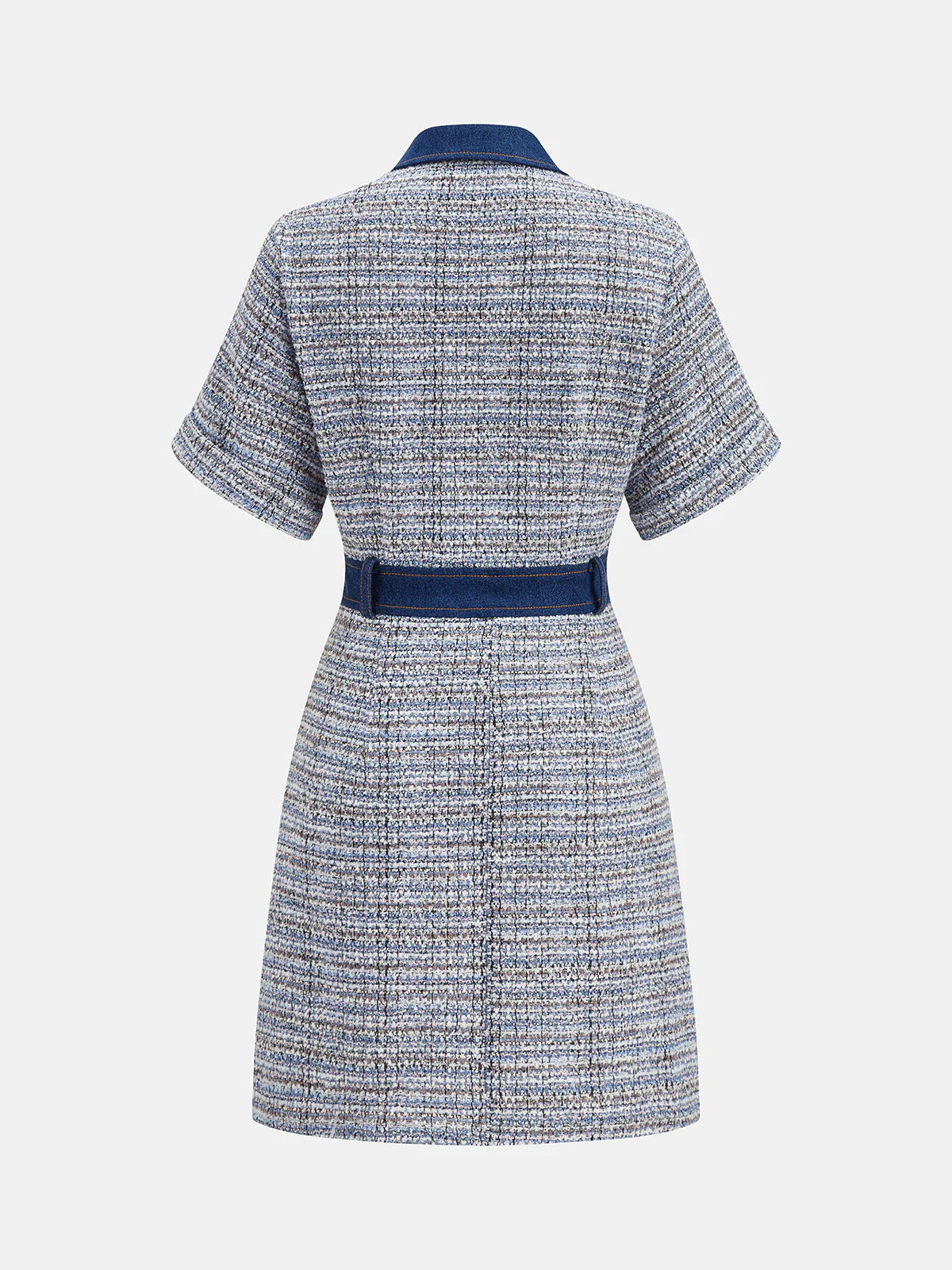 Denim Panel Tweed Mini Shirt Dress - Image 2