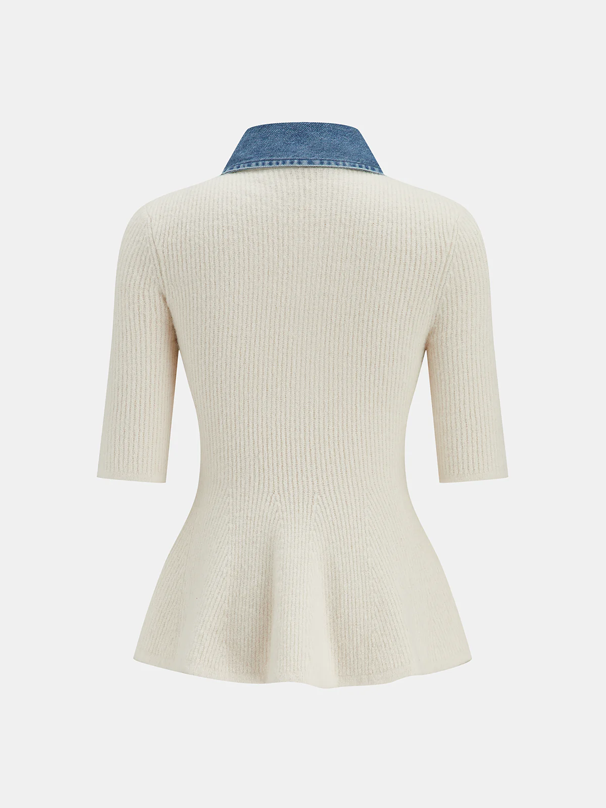 Denim Panel Wool-Blend Peplum Knit Top - Image 4