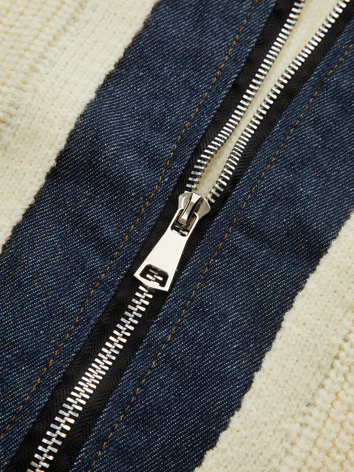 Denim Panel Zip Knitted Cardigan - Image 3