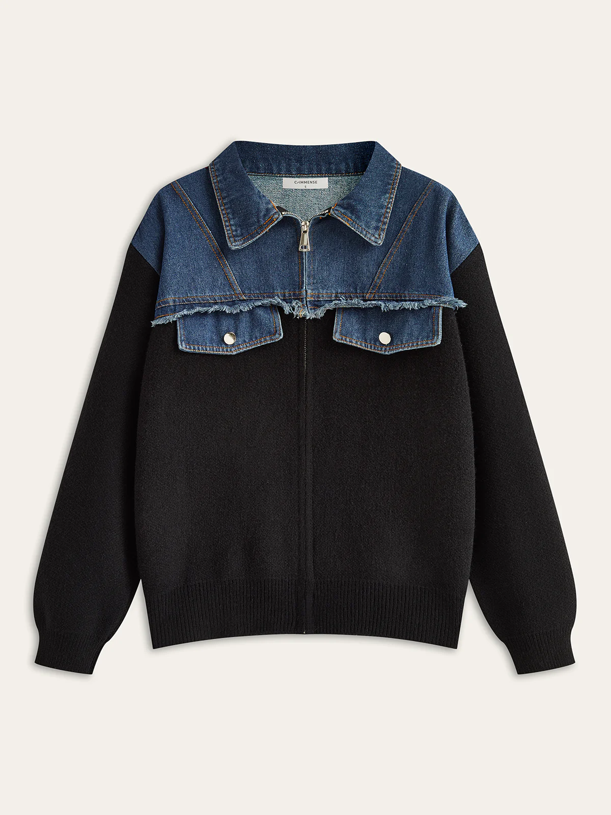 Denim Panel Zipper Cardigan - Image 5
