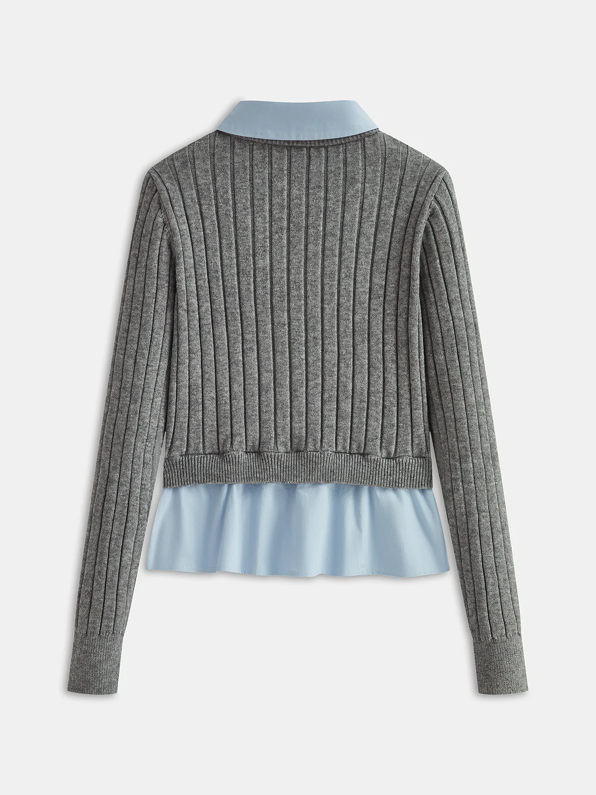 2 in 1 Denim Pocket Collared Rib-Knit Top - Image 2