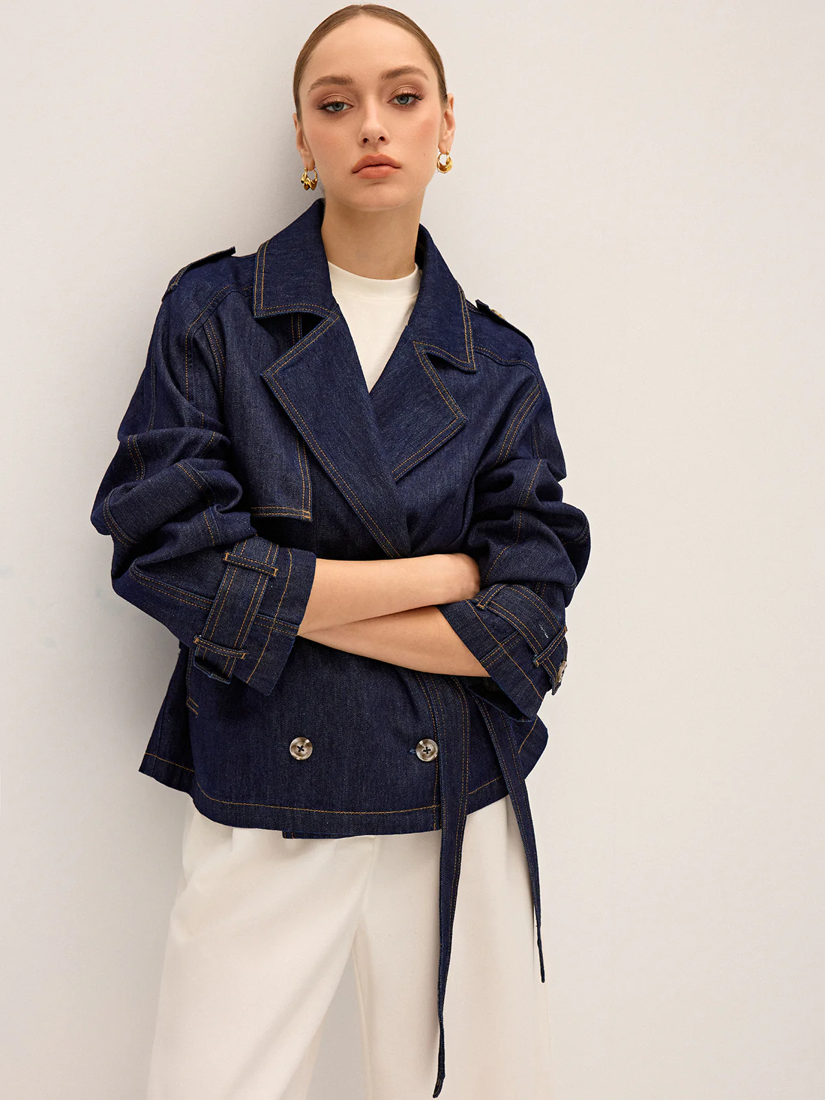 Denim Short Trench Coat - Image 2