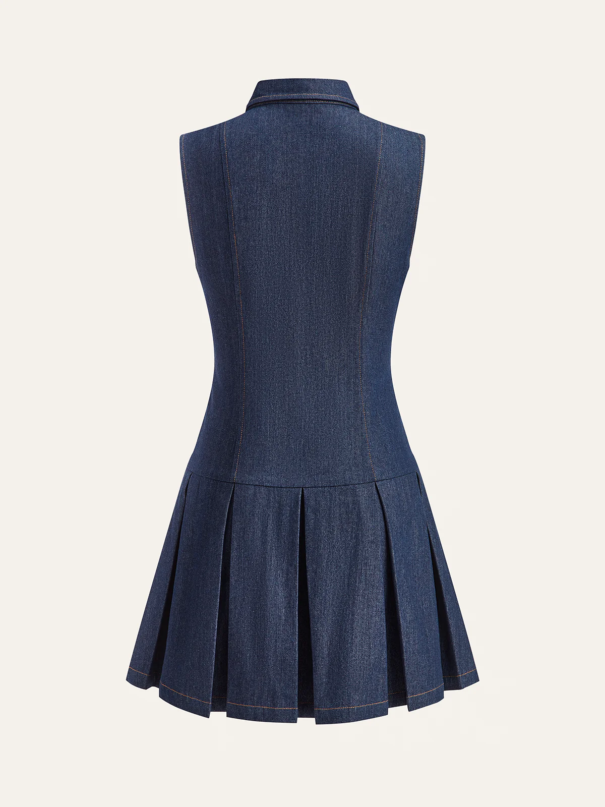 Denim Sleeveless Pleated Shirt Dress - Image 2