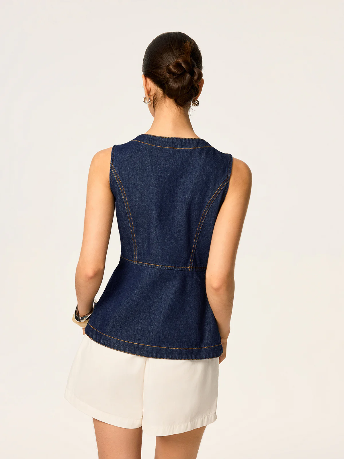 Denim Slim Button Sleeveless Vest - Image 6