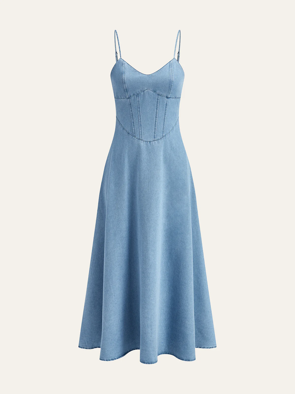 Denim Spaghetti Strap Midi Dress - Image 2