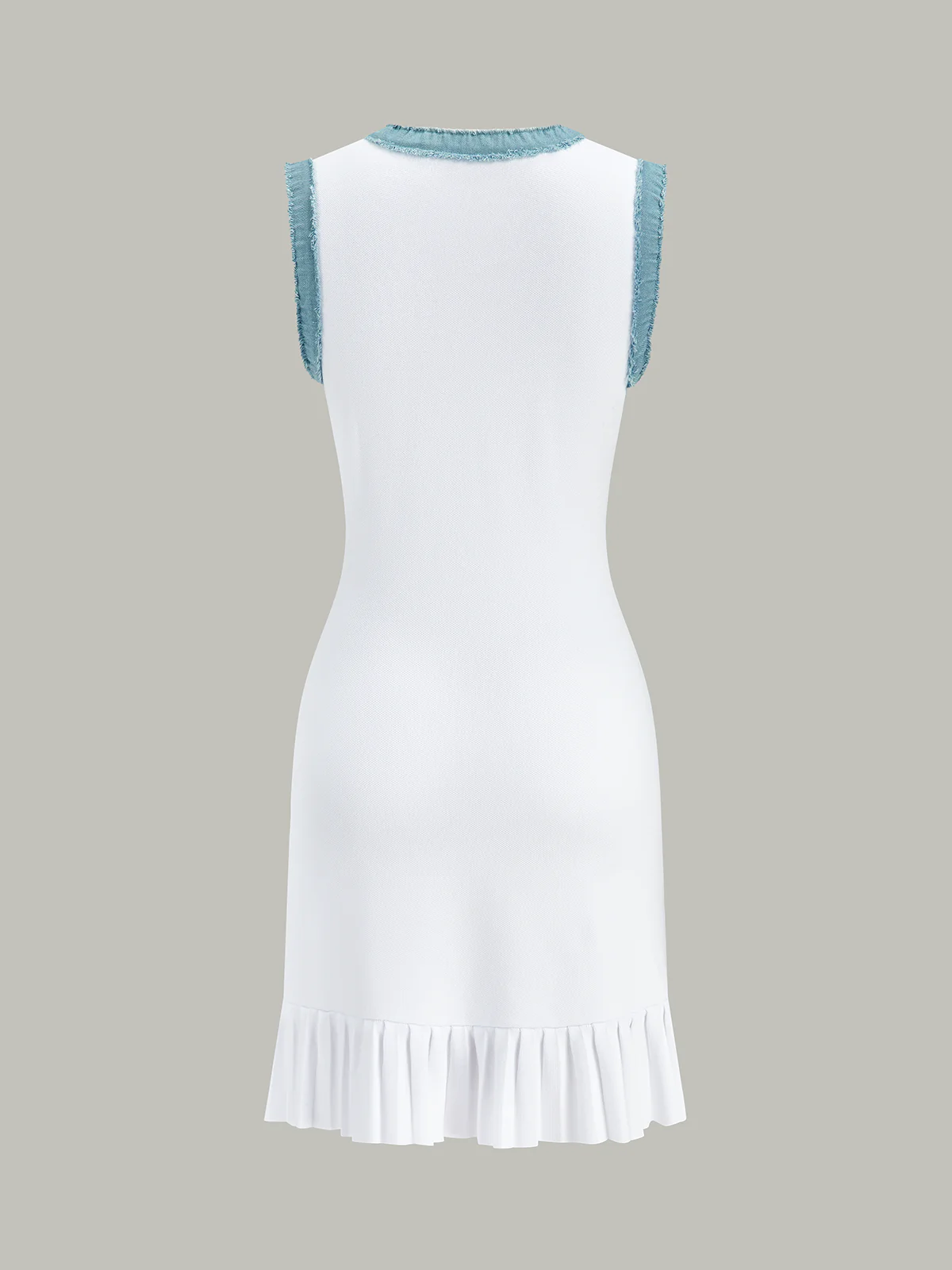 Denim Trim Button-Front Ruffle Hem Midi Dress - Image 3