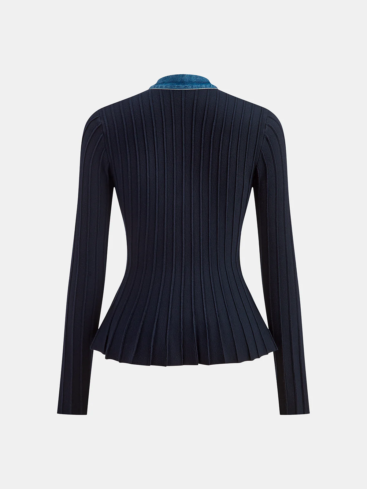 Denim Trim Knitted Peplum Cardigan - Image 2