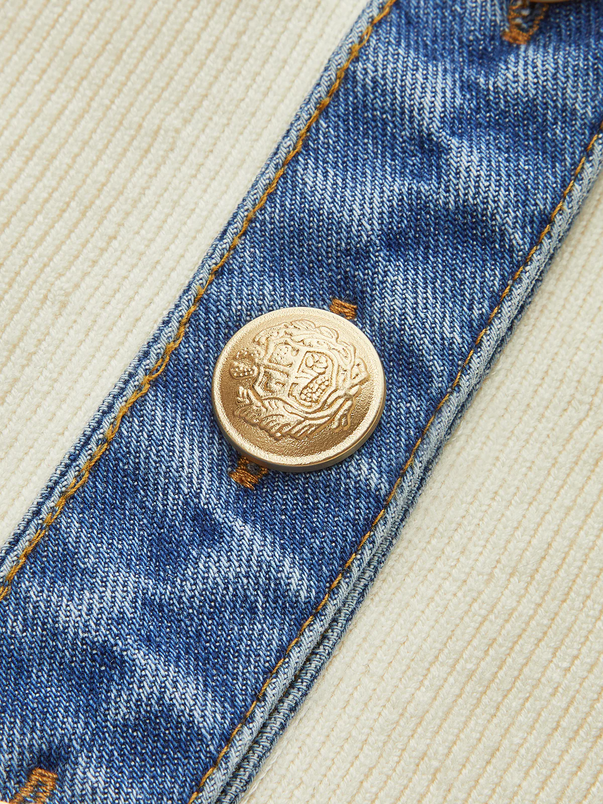 Denim Trim Metal Button Knit Vest - Image 4