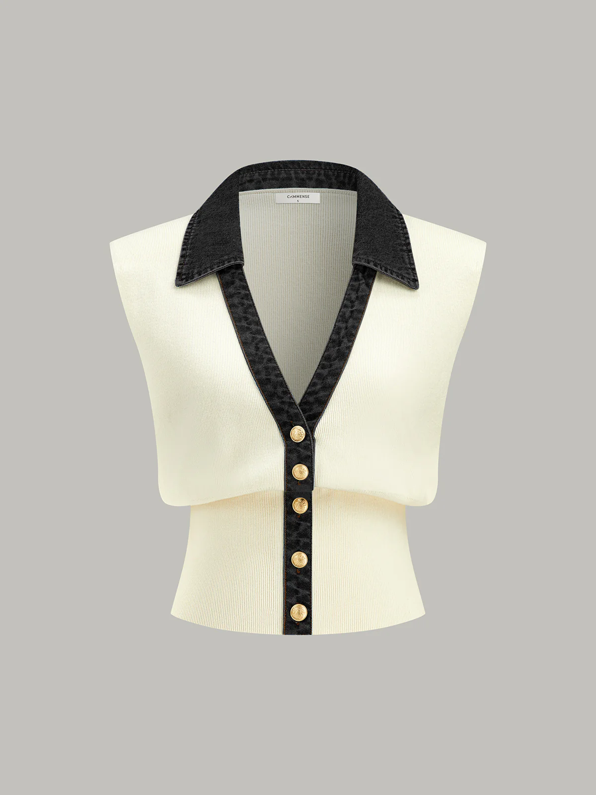 Denim Trim Metal Button Knit Vest - Image 7