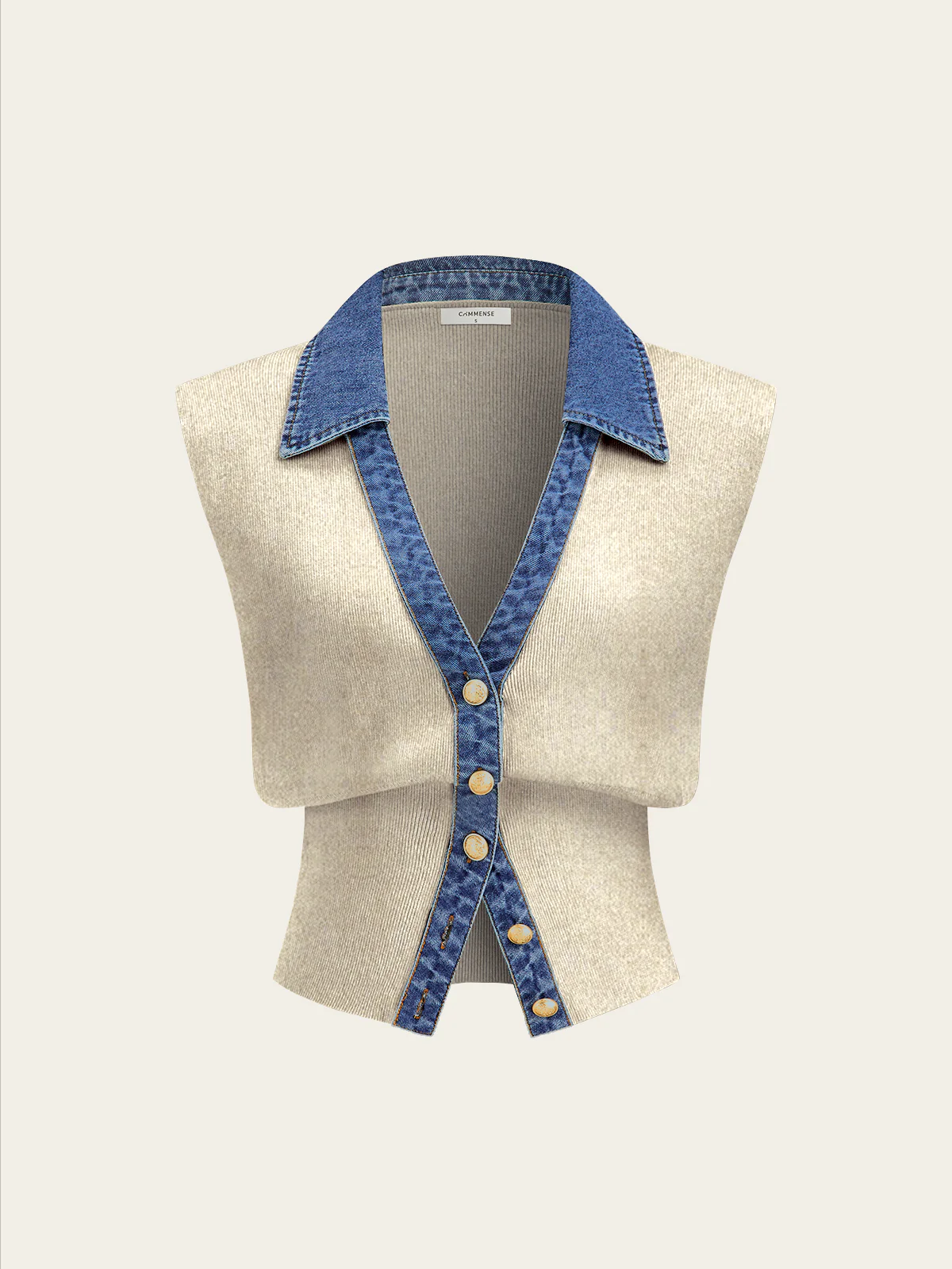 Denim Trim Metal Button Knit Vest - Image 8