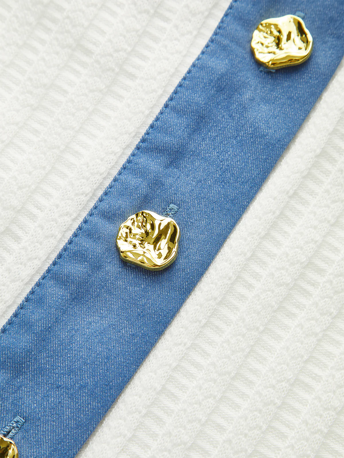 Denim-Trimmed Knit Mini Skirt with Metal Button - Image 5