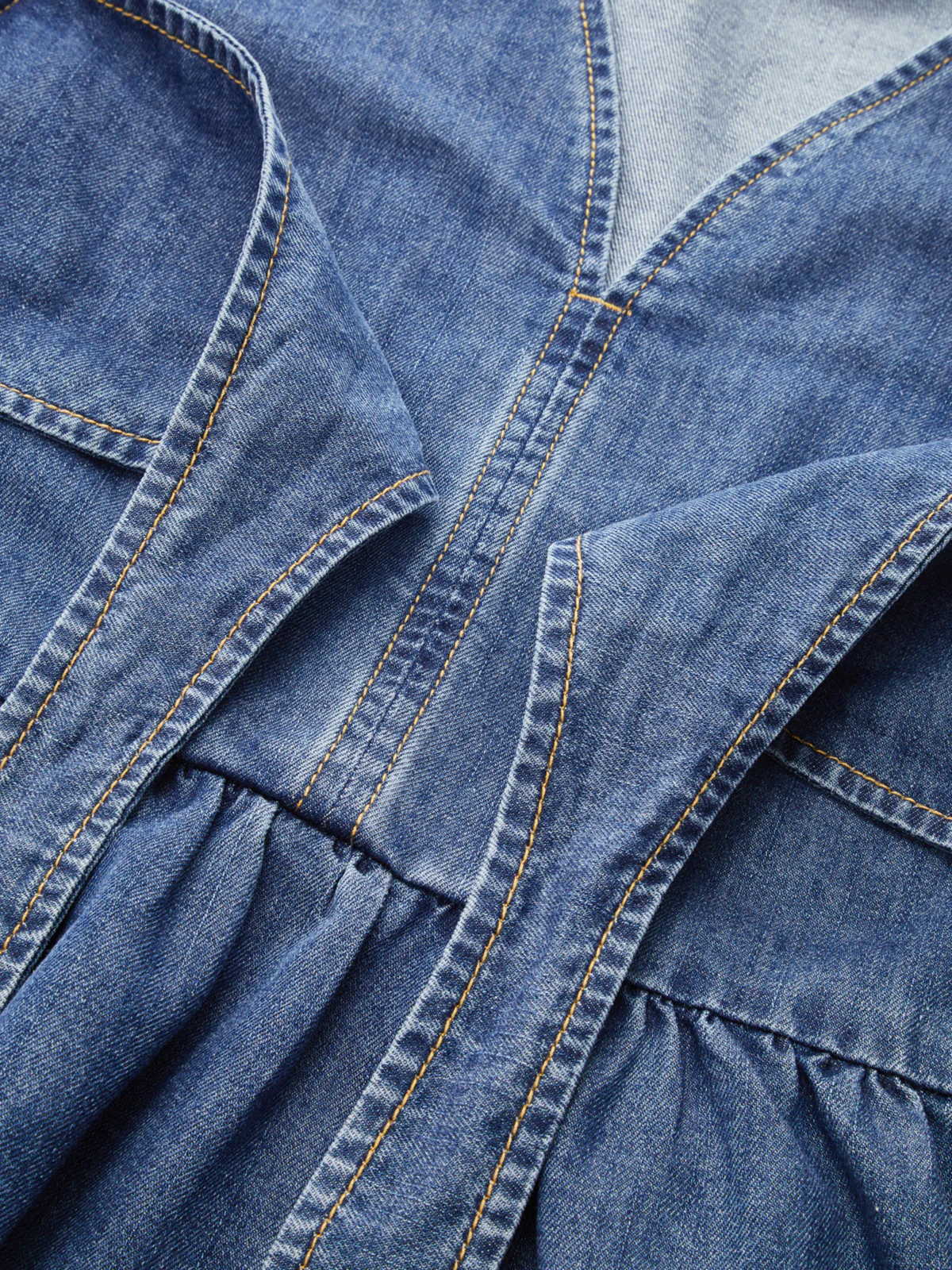 Denim V-Neck Bow Peplum Blouse - Image 3