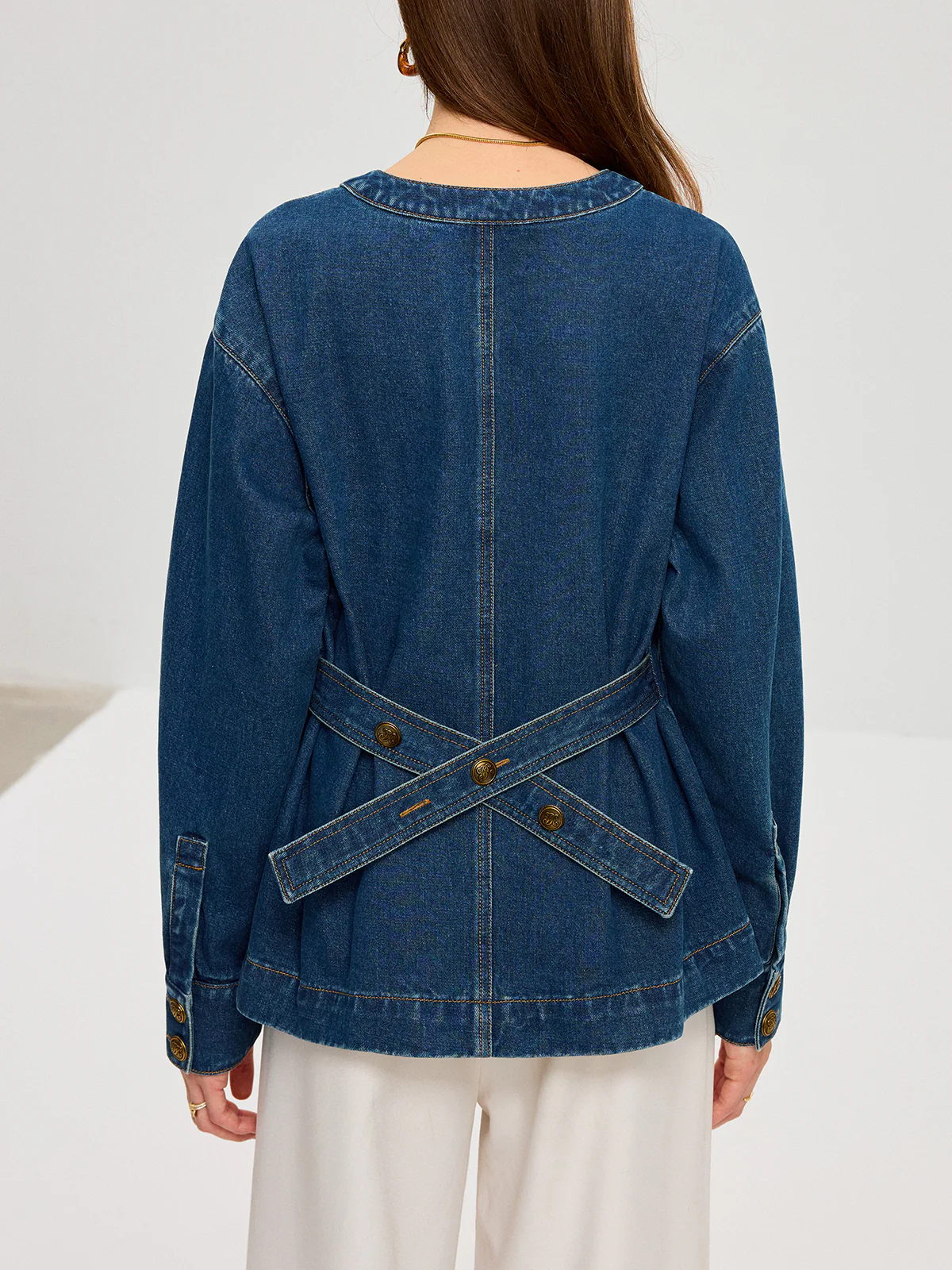 Denim V-Neck Button-Front Jacket - Image 6