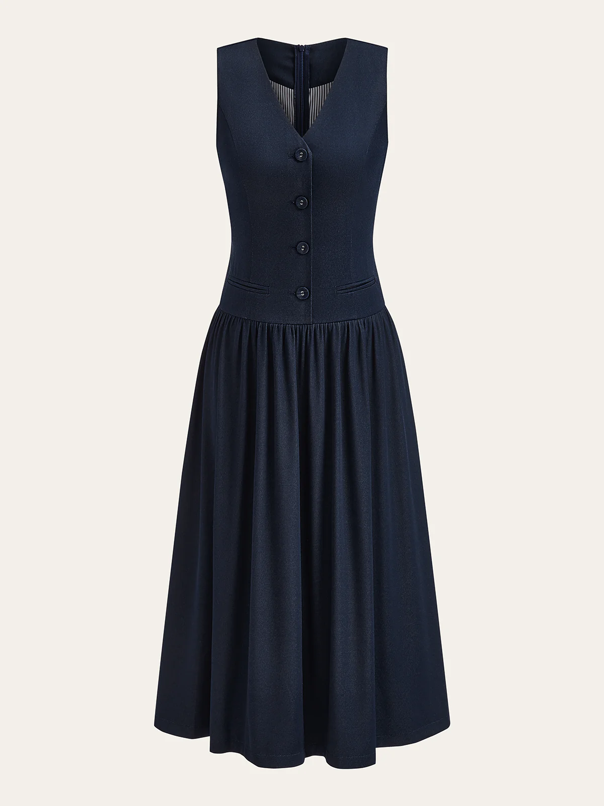 Denim V-Neck Ruched Midi Dress - Image 2