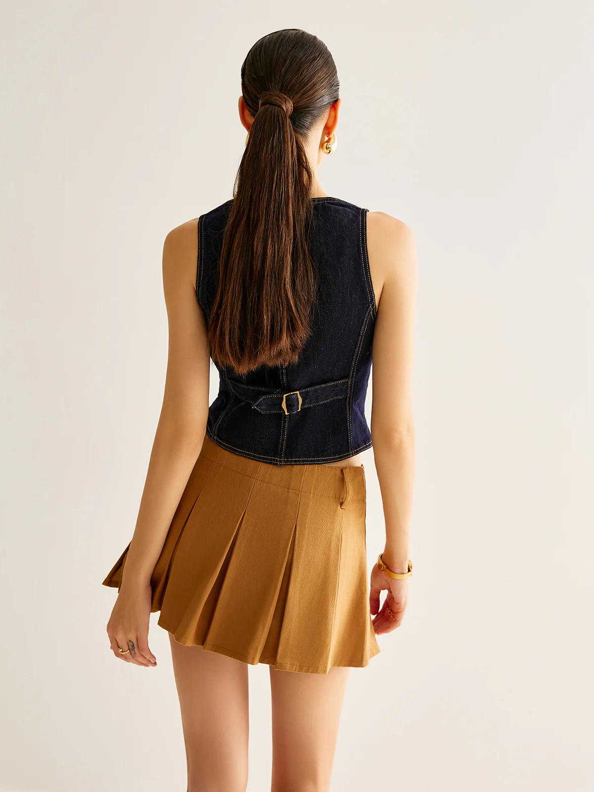 Denim Vest With Back Belt - Image 5