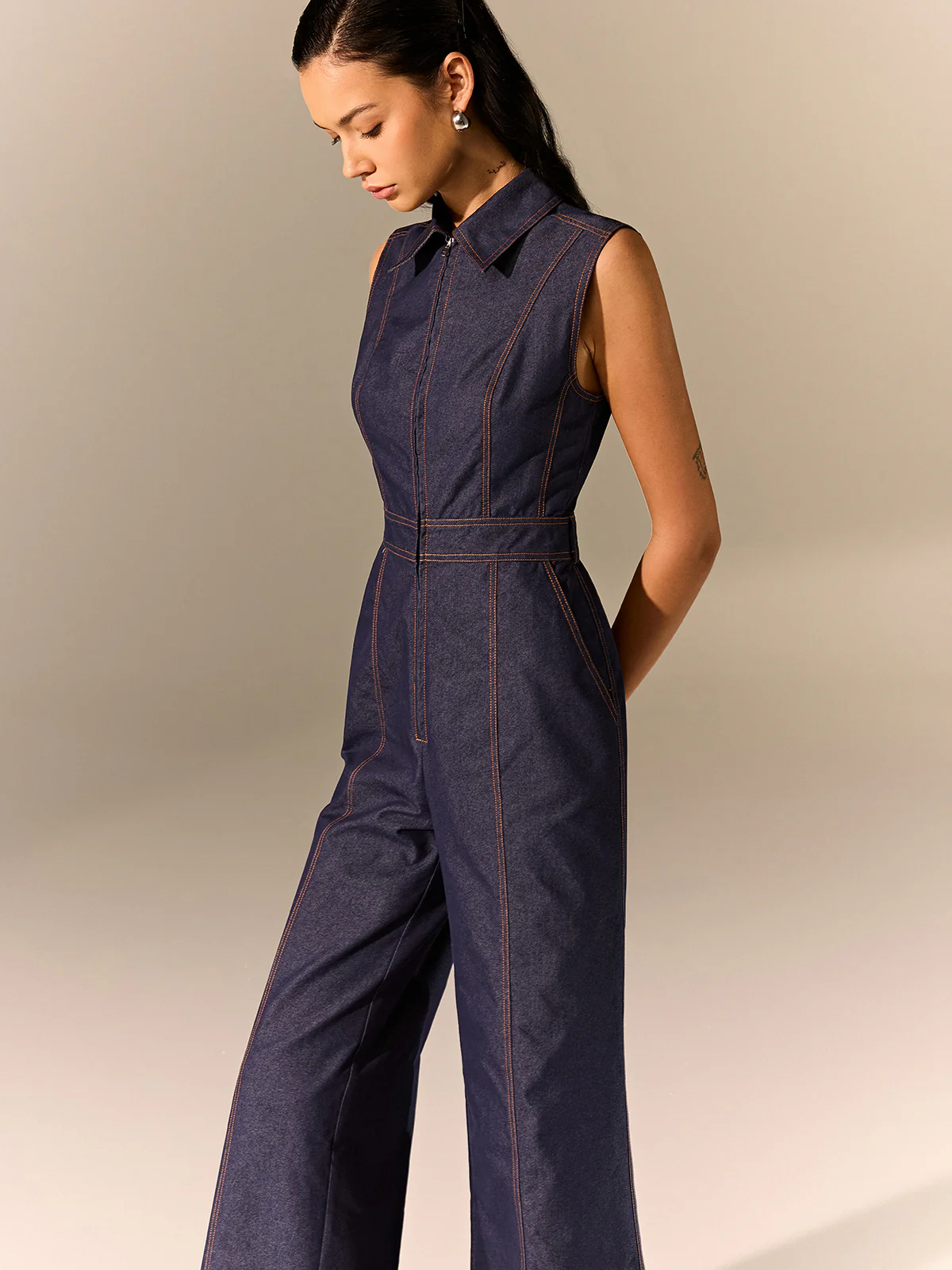 Denim Zipper Jumpsuit - Image 5
