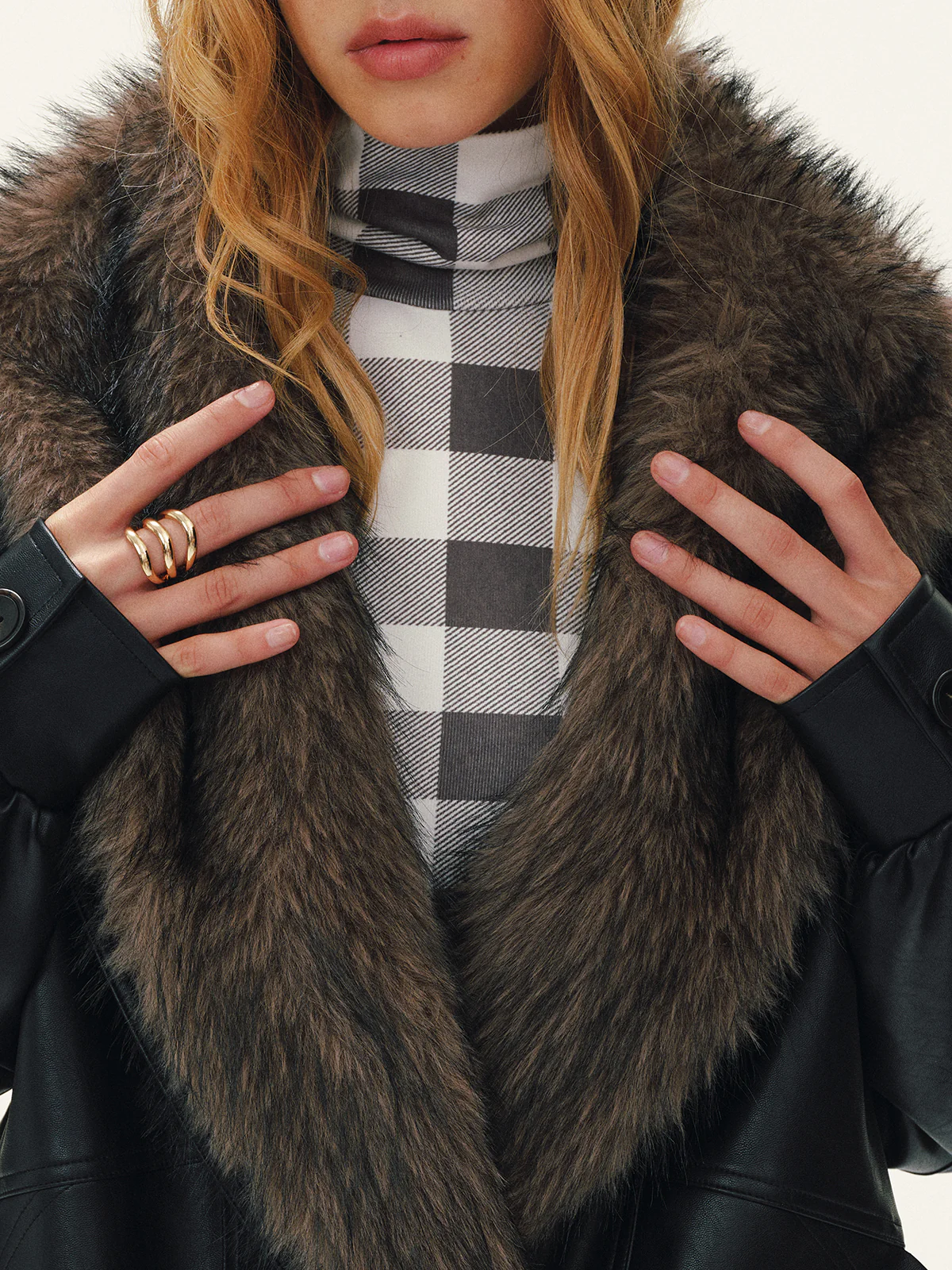Detachable Faux Fur Collar Faux Leather Jacket - Image 3
