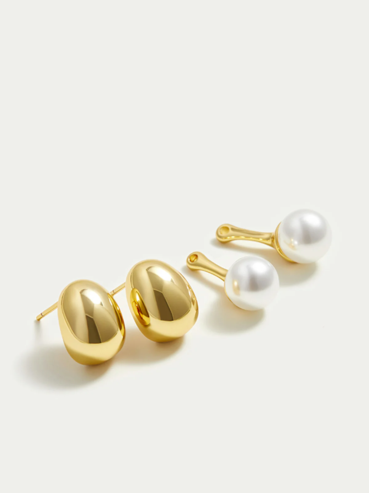 Detachable-Peal Golden Bean Stud Earrings - Image 2