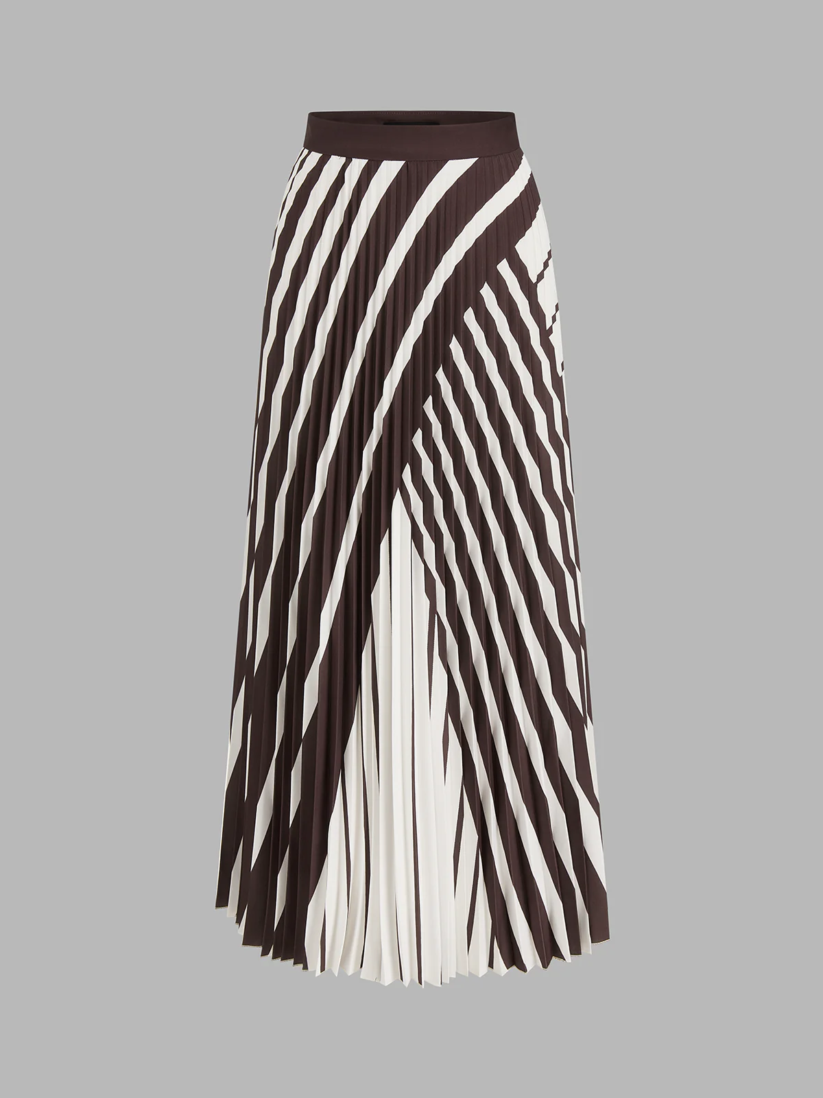 Diagonal Striped Pleated Midi Skirt